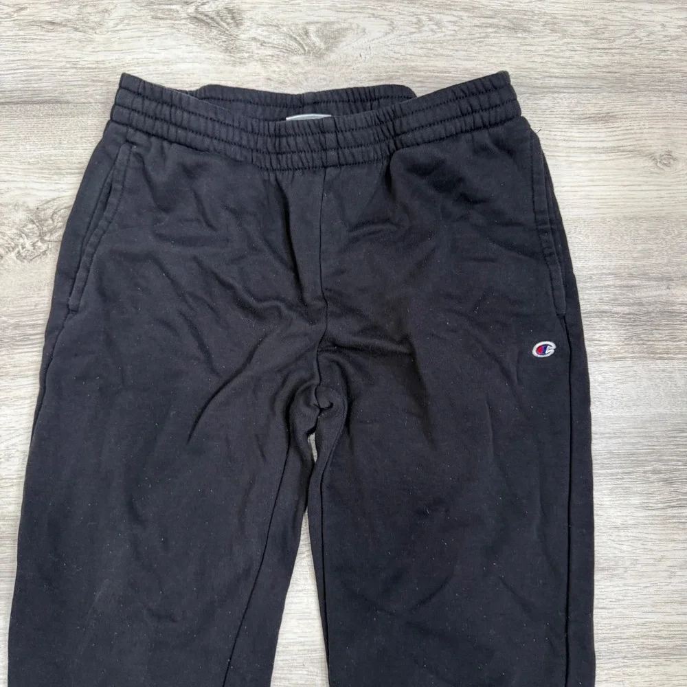 Champion Kids Black Joggers Sweatpants Large 14/16 Script Logo C‎ Patch Pocket